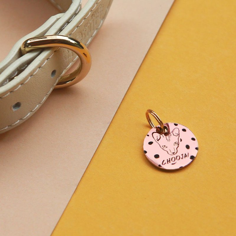 Rose gold Pet ID tag S 20 mm Thick Chinese Japanese Stainless steel Dog Cat Tag - Other - Other Metals Pink