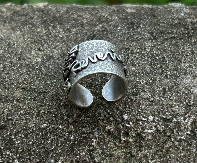 たんぽぽりんページ 植物シリーズ】#a387 ぶどうの葉 オープンリング (13号) /シルバー925