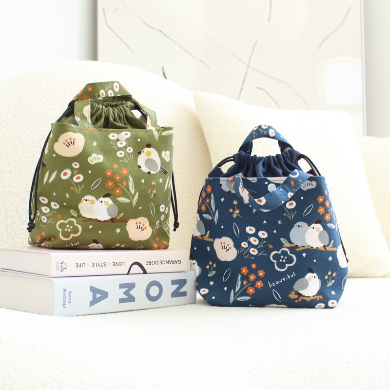 Forest bucket pocket (little bird)/two colors available - Drawstring Bags - Cotton & Hemp Green