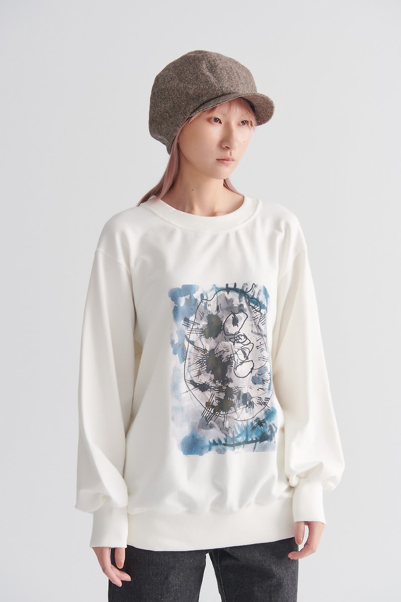 Shan Yong Printed Drop Shoulder Loose Terry Long Sweatshirt - เสื้อยืดผู้หญิง - ผ้าฝ้าย/ผ้าลินิน 