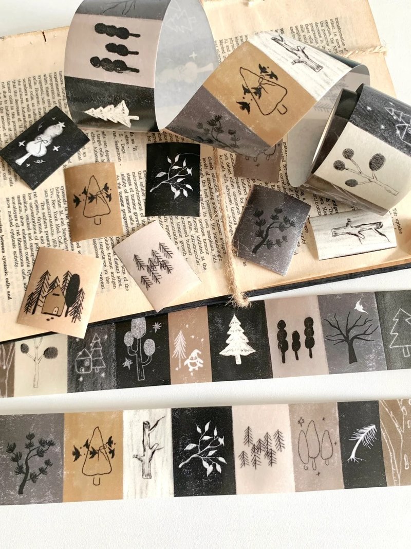 林野間 沈黙の木 塩顏繪畫 和紙膠帶 10米卷 - 紙膠帶/和紙/PET - 其他材質 多色