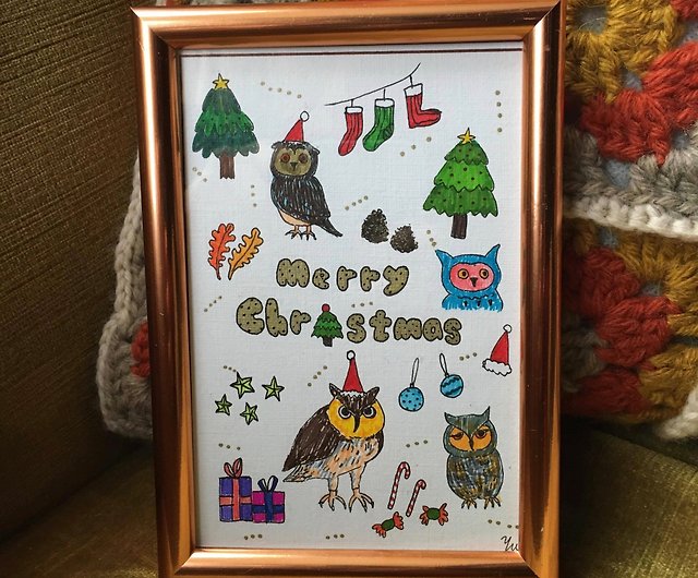 フクロウの森手描きクリスマスカード限定手作り手作りカード手作りカードカードデザイン手描きイラスト ショップ Vamos Life Of Handmaker カード はがき Pinkoi