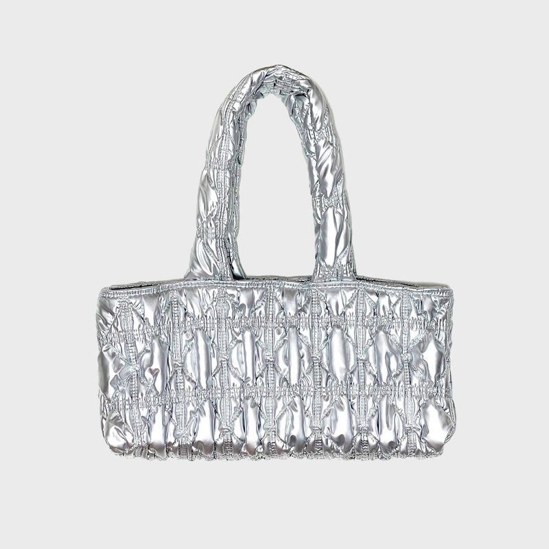 Embroidery Baguette Bag(spring silver) - Handbags & Totes - Polyester Silver