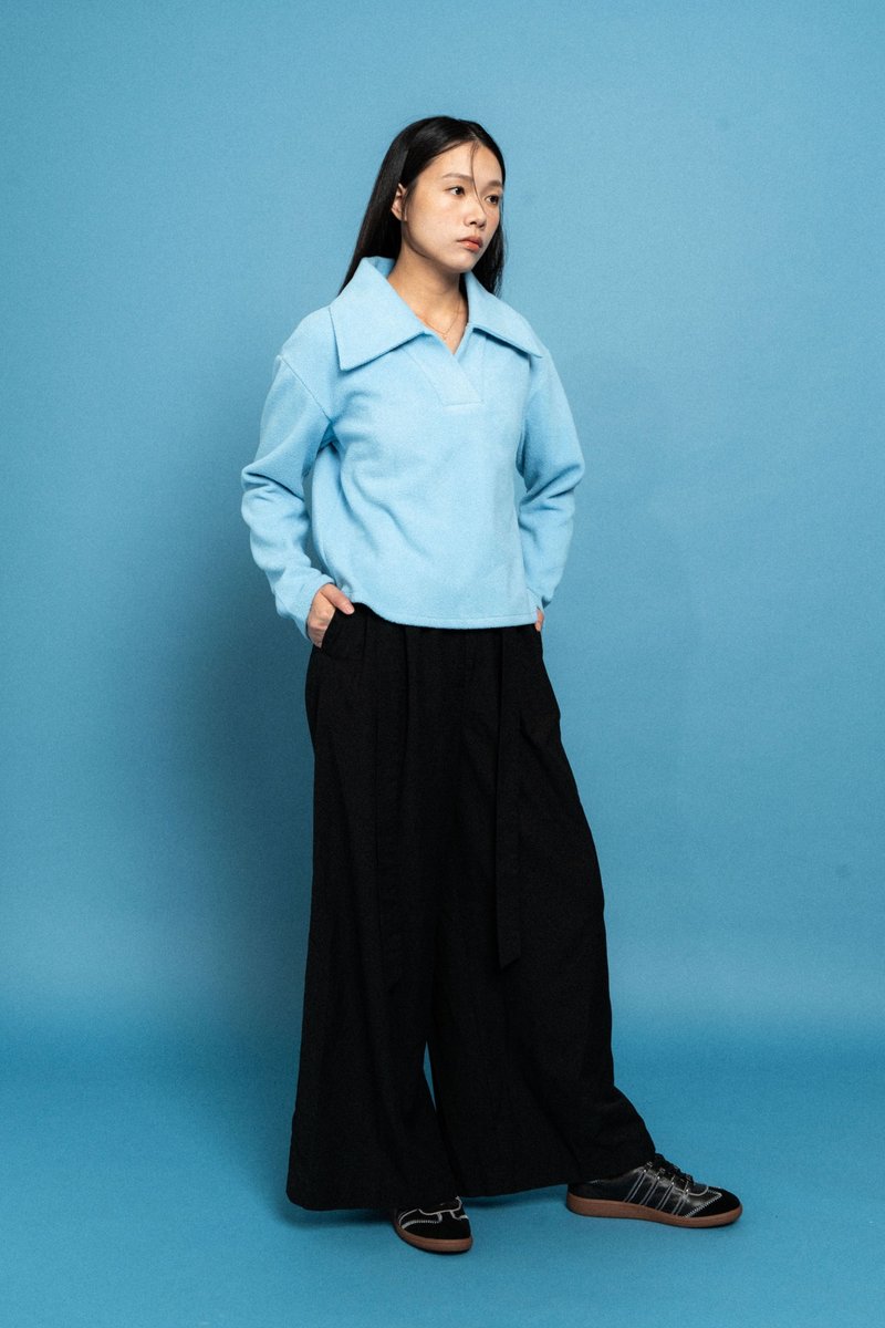 藍色半開襟Polo針織衫 Blue Half-Zip Polo Sweater - 女毛衣/針織衫 - 其他材質 藍色