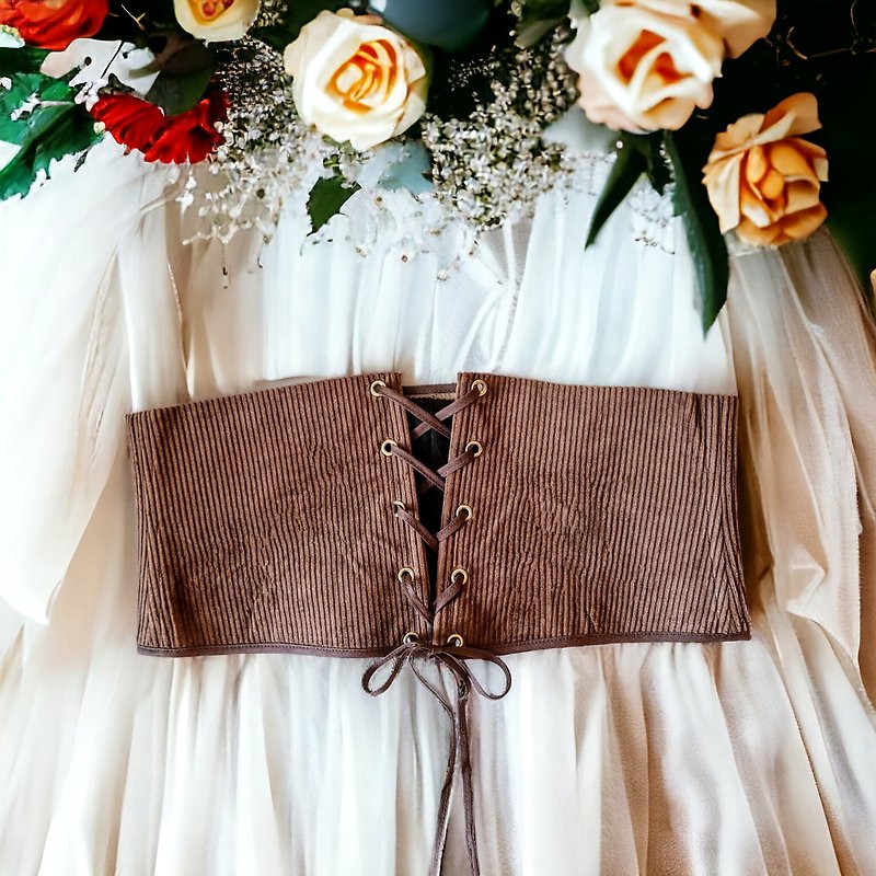 Underbust wide corset belt lace up for dress, Brown corset custom plus size - Belts - Cotton & Hemp Brown