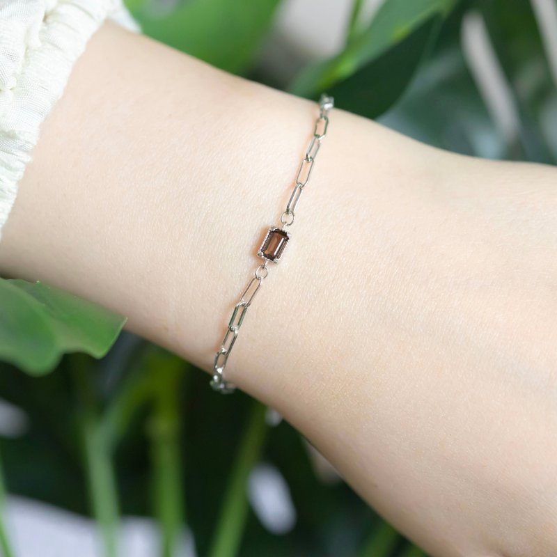 Citrine 925 Sterling Silver Candy Box Chain Design Bracelet - สร้อยข้อมือ - เครื่องเพชรพลอย สีเงิน