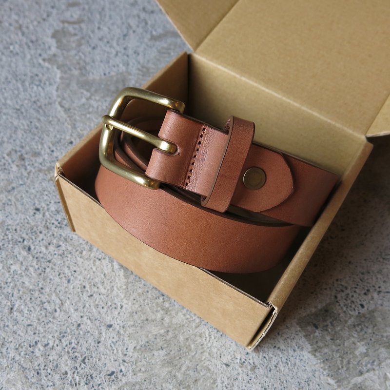 Caramel handmade 3.0cm genuine leather belt for men - เข็มขัด - หนังแท้ สีนำ้ตาล