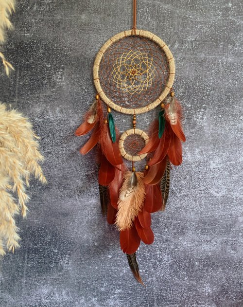 Large Natural Handmade Dreamcatcher Brown Green เครื่องดักฝันขนาดใหญ่ ...