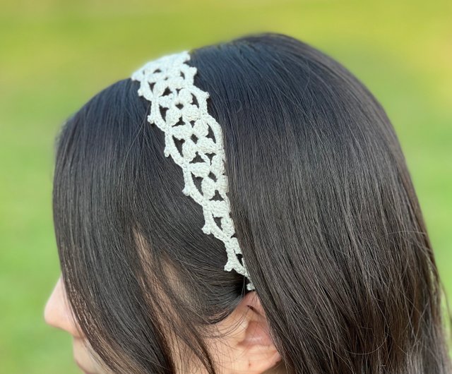 かぎ針編みの花柄レースのヘッドバンド - ショップ