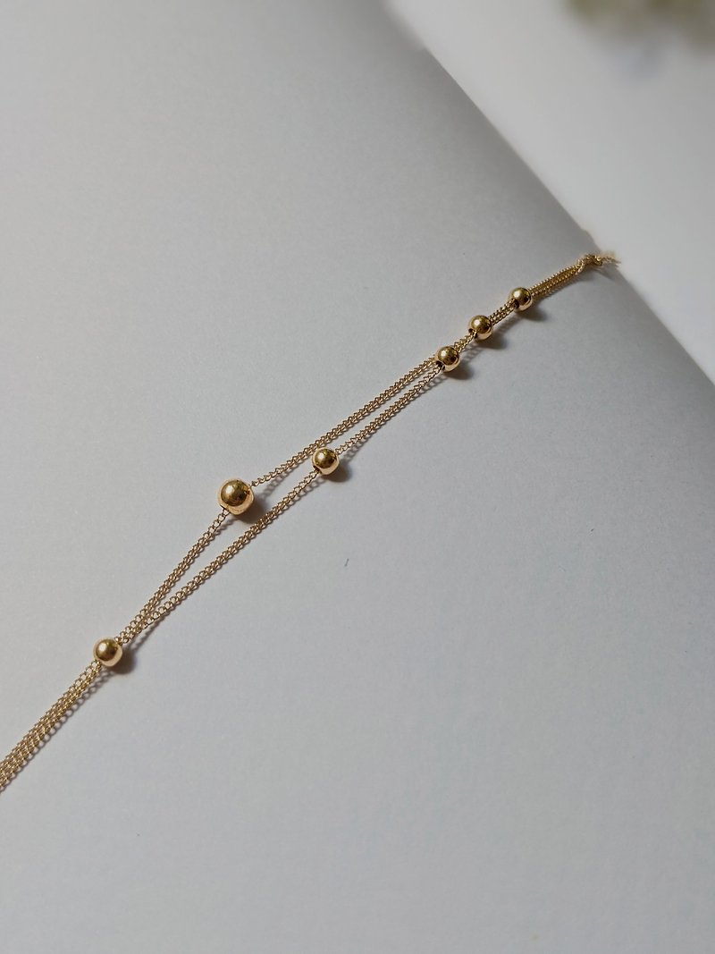 Other Metals Bracelets Gold - 14k Gold Filled Adjustable Spheres With Double Chain Bracelet