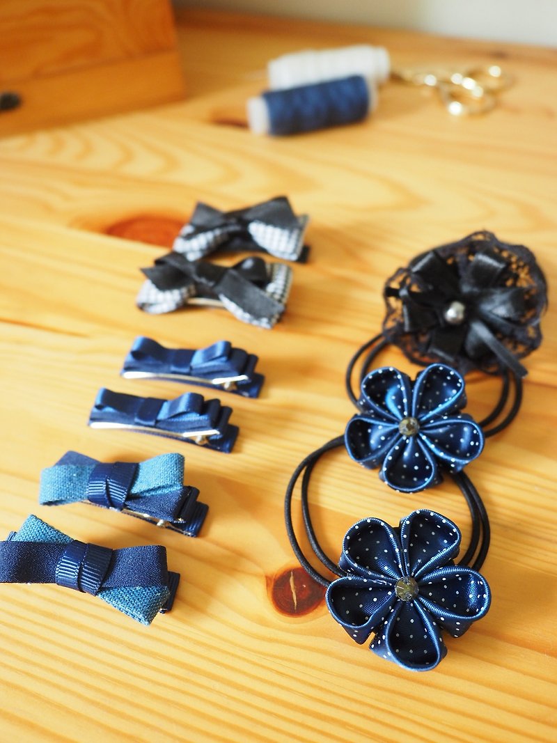 Handmade Ribbob hair accessory gift set (clip/ band/ corsage) - Baby Accessories - Silk Blue