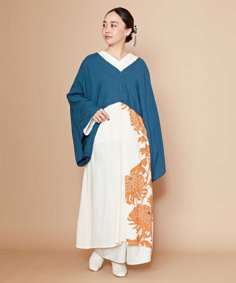 【熱門預購】和風菊花罩衫連身裙 防曬 羽織 套裝 (4色) 7IA-3101 - 連身裙 - 其他材質 