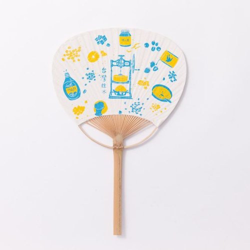 Moon-Shaped Fan / Shaved Ice Pattern / Retro Yellow &amp;amp; Blue
