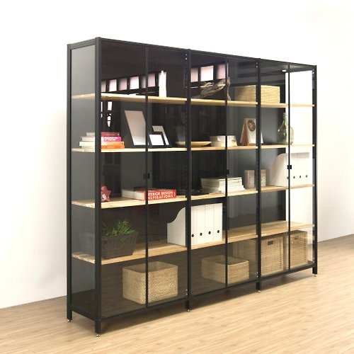 Creesor Shido 40 Industrial Style, Industrial Metal Bookcase With Glass Doors