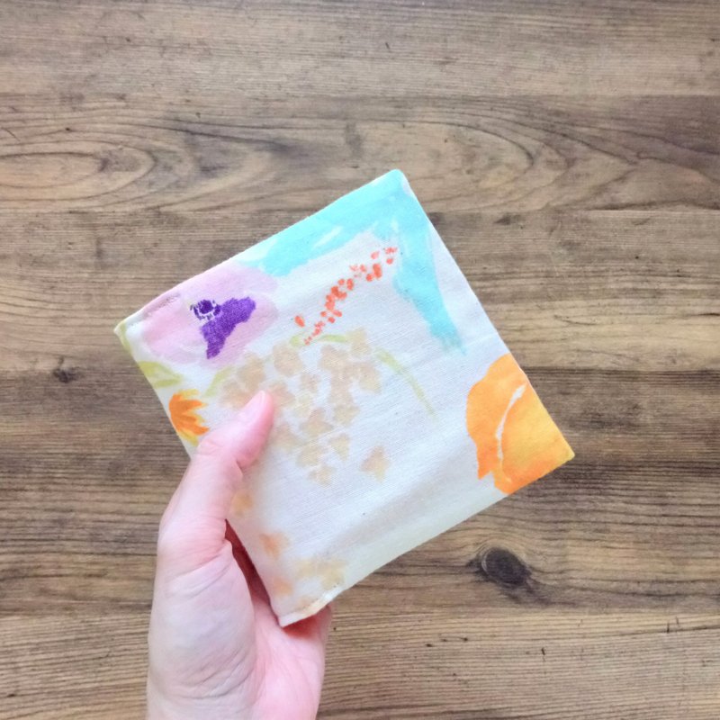 Limited Edition Clearance! [GTS/Sanitary Pouch/Mask Holder] Watercolor Garden - Pink & Orange Dots - กระเป๋าเครื่องสำอาง - ผ้าฝ้าย/ผ้าลินิน สีส้ม