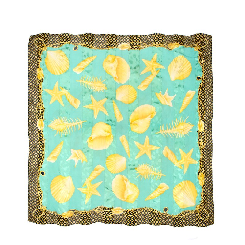 [Egg plant ancient] golden beach pure silk printing ancient scarves - ผ้าพันคอ - ผ้าไหม สีเขียว