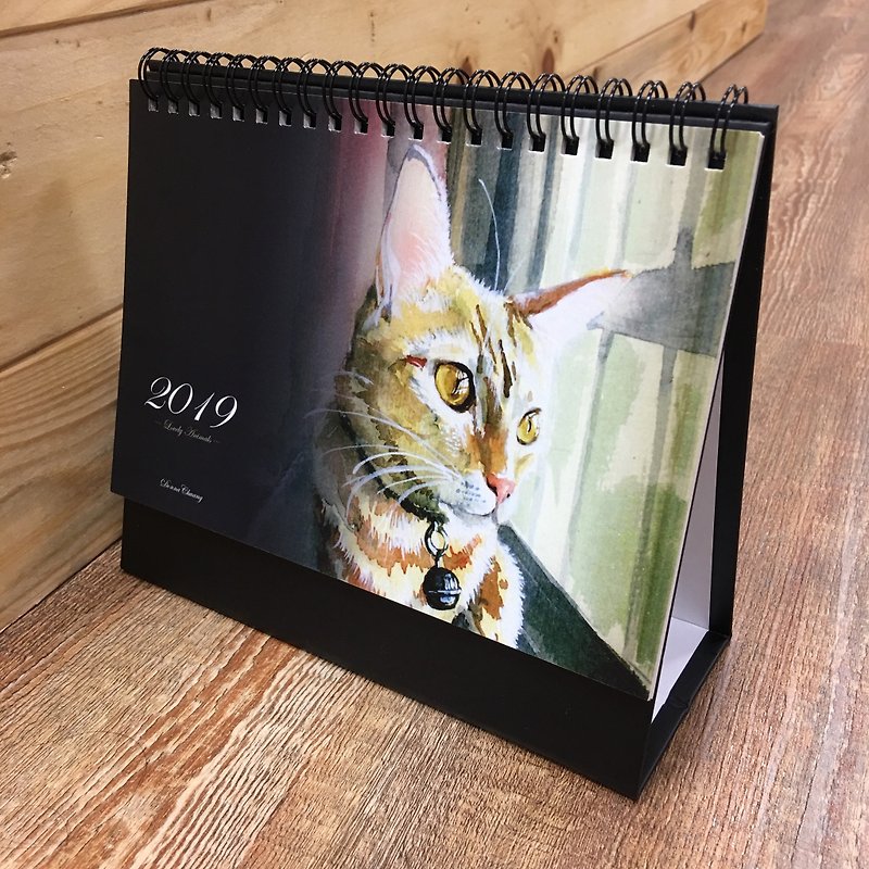 ドナ手描き猫子犬2019カレンダーカレンダー - カレンダー - 紙 ブラック