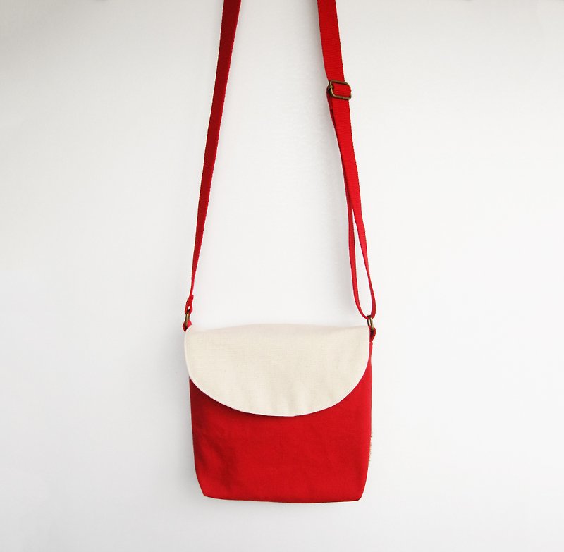 棉．麻 側背包/斜孭袋 紅色 - 聖誕拐杖糖 斜背包