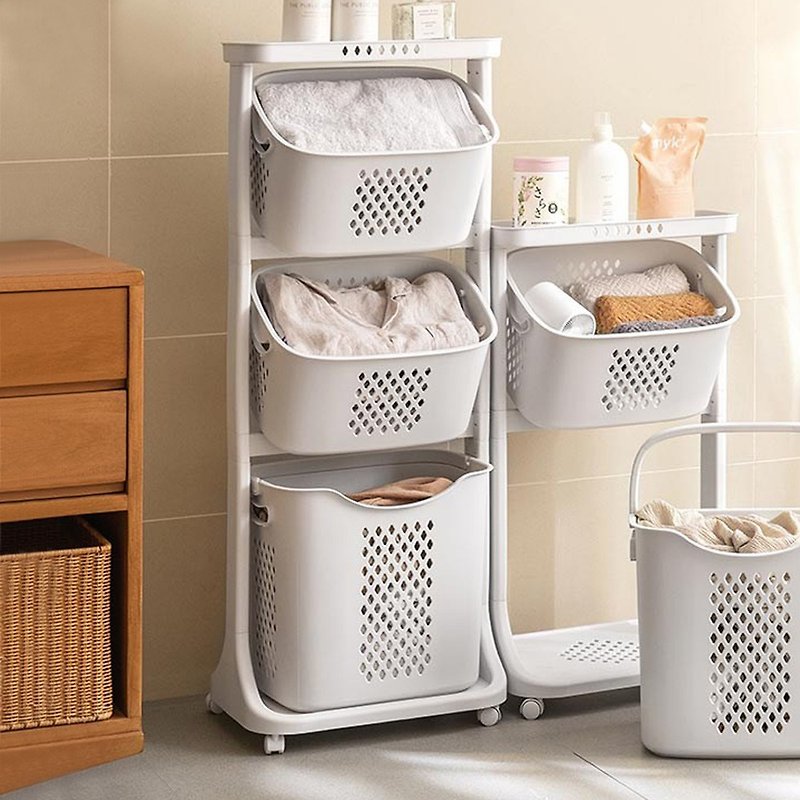 Lazy Corner Sorted Three-Layer Laundry Basket Cart-DIY - อุปกรณ์ห้องน้ำ - พลาสติก ขาว