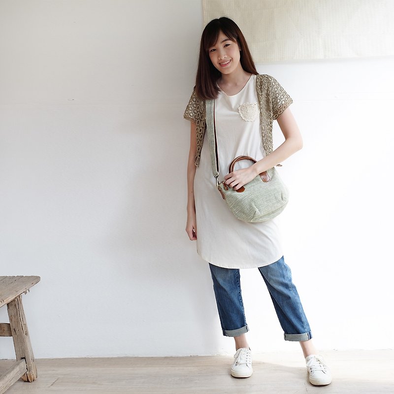Cross-body Sweet Journey Bags S Size Botanical Dyed Cotton Green Color - 側背包/斜背包 - 棉．麻 綠色