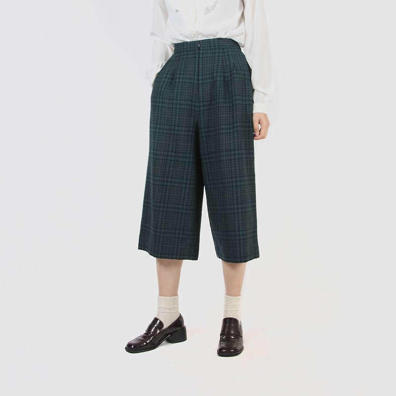 [Egg plant ancient] coniferous forest plaid wool vintage wide pants - Women's Pants - Wool Green
