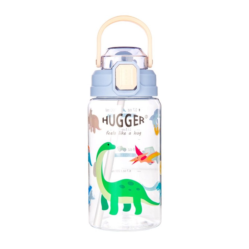 HUGGER彈蓋吸管水壺(550ml)快樂恐龍 Tritan材質激勵標示兒童水壺 - 寶寶/兒童餐具/餐盤 - 環保材質 藍色
