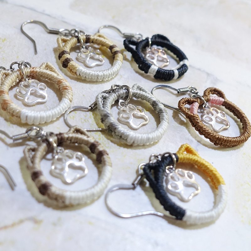 Animal head earrings│Meat ball tabby cat three-flowered cat fox│Creative weaving series - Earrings & Clip-ons - Waterproof Material White