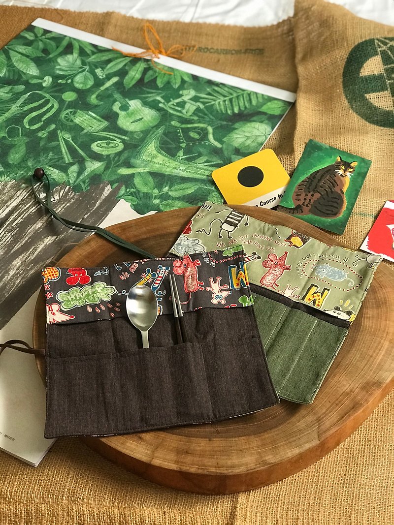 [Valentine's Day Gift Box] Weimom's Coffee Mouse and Army Green Mouse come with a set of cotton and Linen chopsticks - Chopsticks - Cotton & Hemp Multicolor