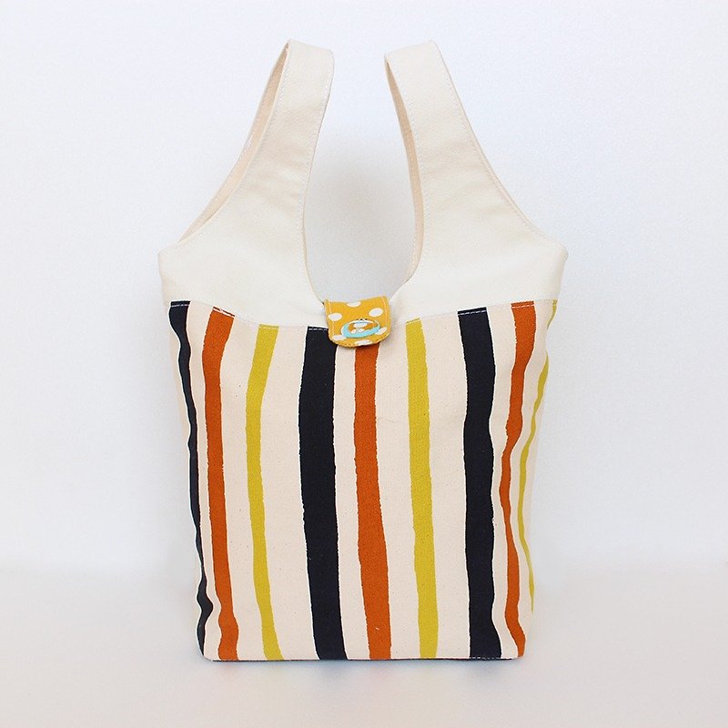 Striped Chibai Stitching Vest Bag / Handbag - กระเป๋าถือ - ผ้าฝ้าย/ผ้าลินิน 