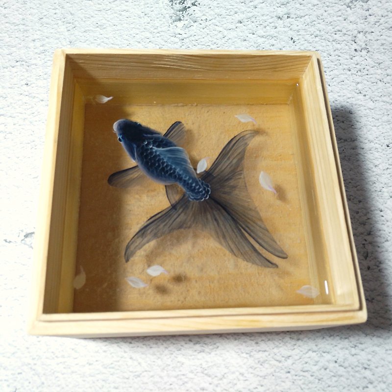 Black Goldfish Painting For Coffee Table, 3D Resin Painting, Resin Art - ของวางตกแต่ง - เรซิน สีดำ