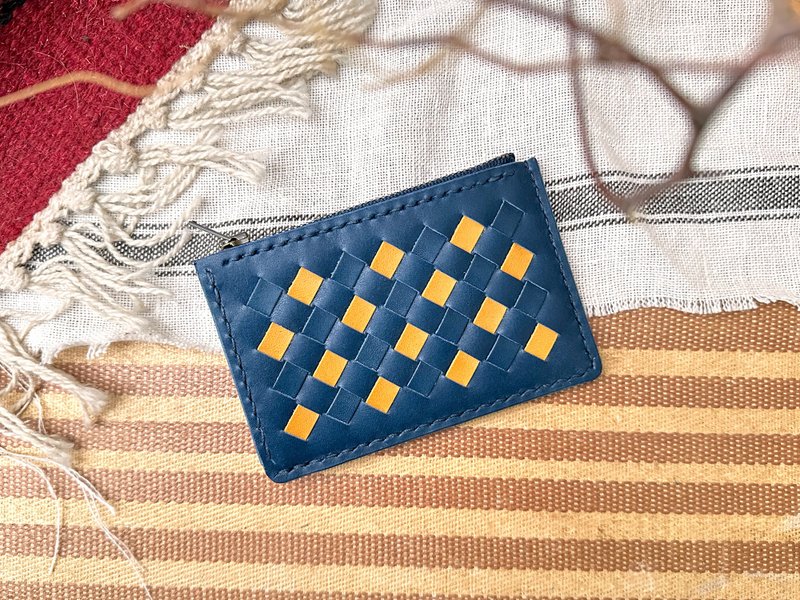 Woven Leather Straight 3-Card Zipper Coin Purse Leather DIY Kit Hao Hao Feng Wallet Coin Pouch - Leather Goods - Genuine Leather Multicolor