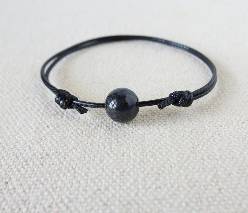 [Lucky Stone] Black Rooster Jade Korean Wax Thread Bracelet*Lgc12*Lucky and Lucky Year - สร้อยข้อมือ - เครื่องเพชรพลอย สีเขียว