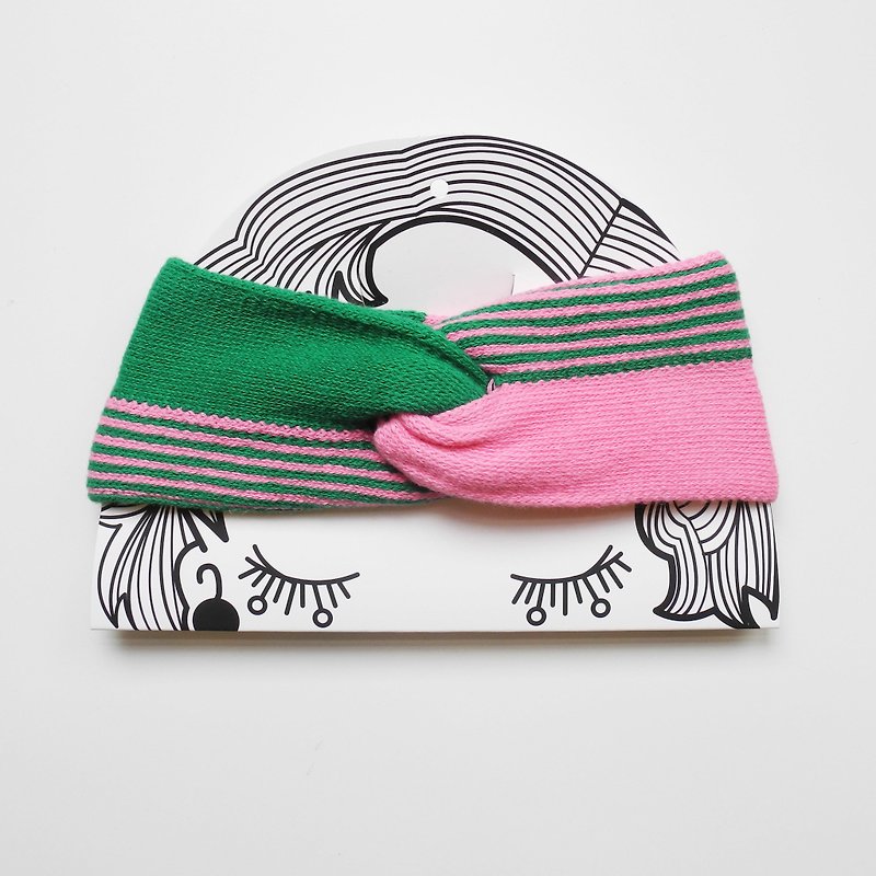 studio chiia - Knitted French Headband- Green/Pink - Hair Accessories - Cotton & Hemp Green