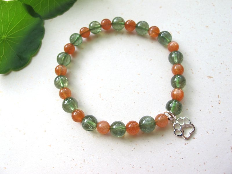 Orange with green sun stone x apatite x 925 silver - hand-made natural stone series - Bracelets - Crystal Multicolor