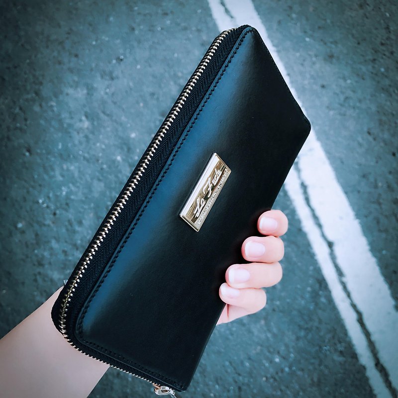 [La Fede] Tanabata Valentine's Gift Festival-Fully Open Ladies Long Clip-Classic Black - Wallets - Genuine Leather Black