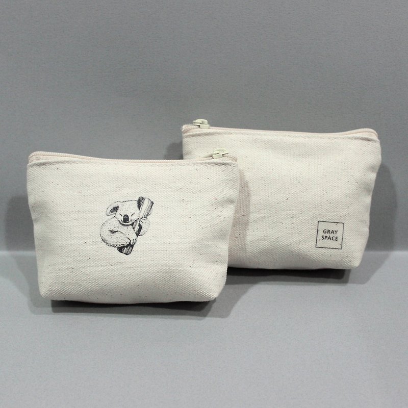 Handmade 澎澎 simple purse koala series (beige) - กระเป๋าใส่เหรียญ - ผ้าฝ้าย/ผ้าลินิน สีเทา