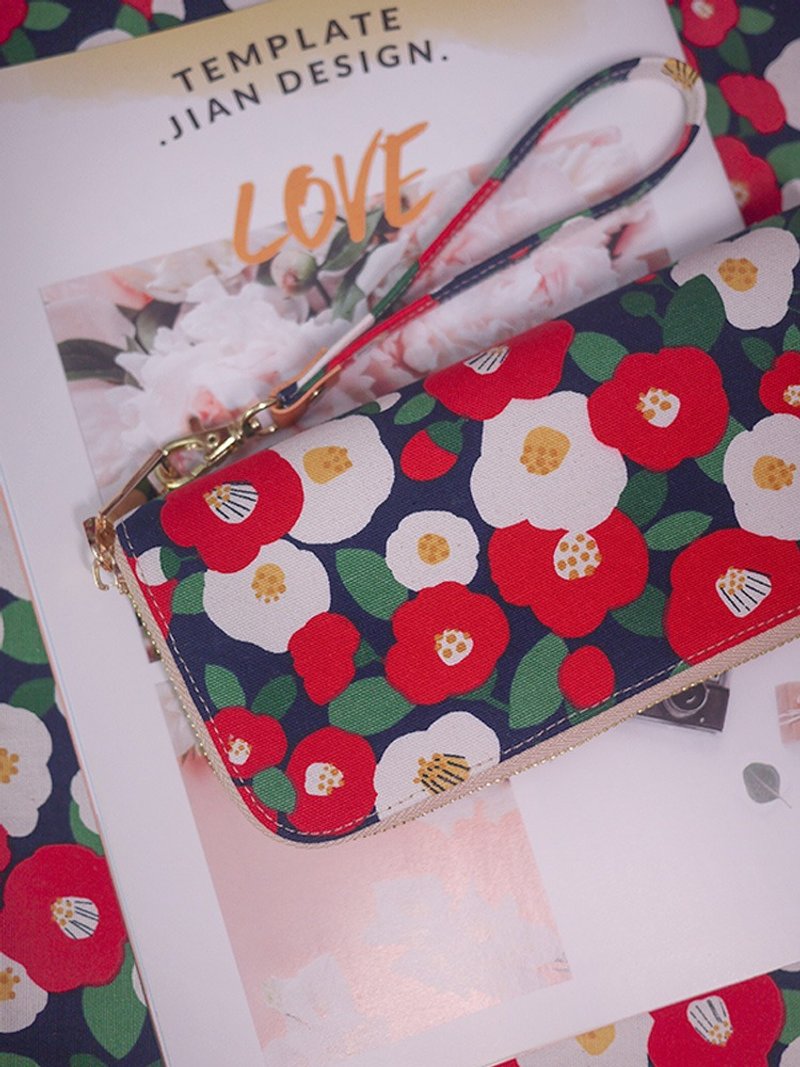 【Lucky Wallet】Camellia. Cloth long wallet/wallet/wallet/coin purse - กระเป๋าสตางค์ - ผ้าฝ้าย/ผ้าลินิน หลากหลายสี