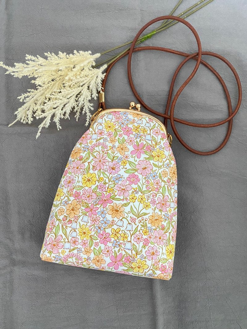 Floral Phone Bag / Crossbody Bag / Coin Purse - Messenger Bags & Sling Bags - Cotton & Hemp Pink