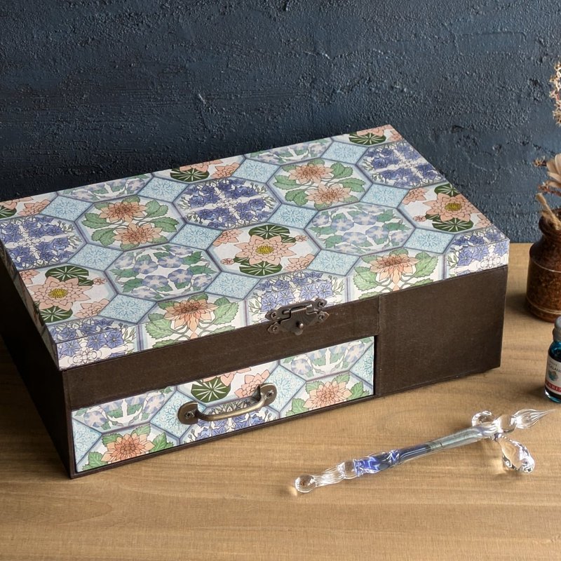 Pen and ink storage box, summerflower pattern - กล่องดินสอ/ถุงดินสอ - กระดาษ สีน้ำเงิน