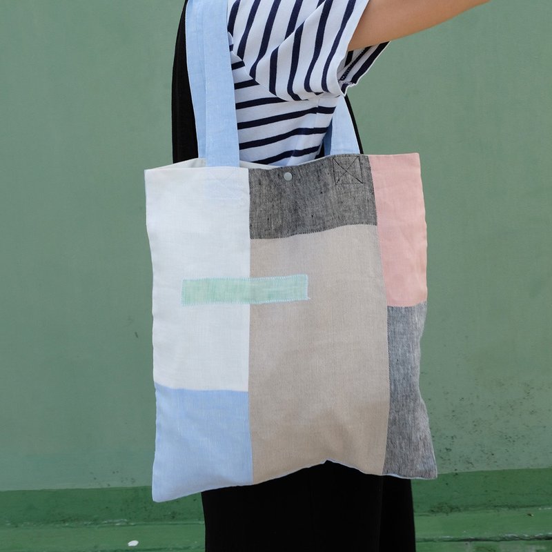 Niko Tote Bag - Blue Star - 手提包/手提袋 - 棉．麻 白色