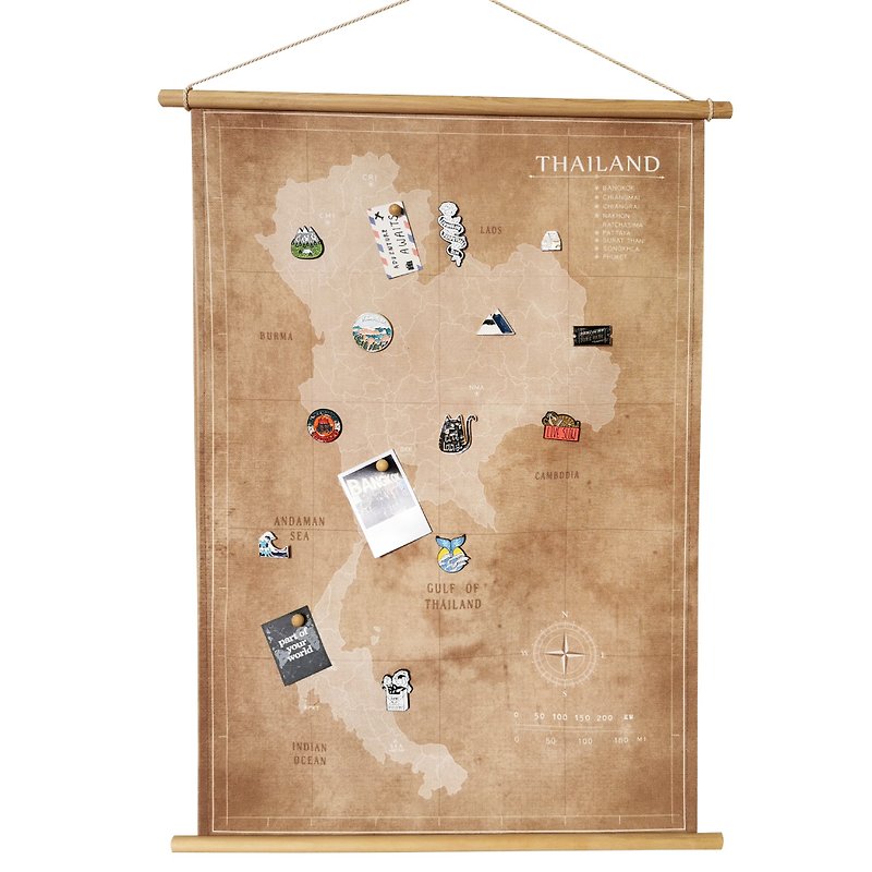 Thailand map wall decor round wooden hanging (Canvas 60x42cm) Classic sepia - Wall Décor - Polyester Brown