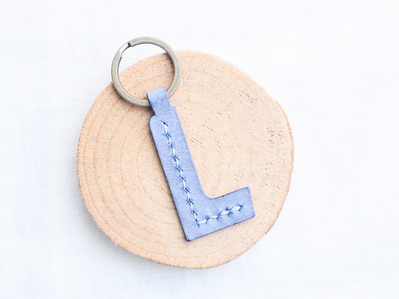 Initial letter L letter keychain - ash leather group well stitched leather material bag key ring Italy - เครื่องหนัง - หนังแท้ สีน้ำเงิน
