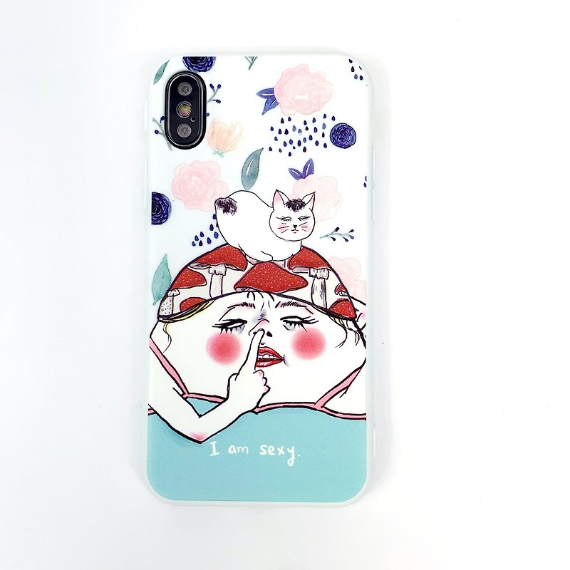 豬鼻女與貓 - iPhone 手機殼 (全軟殼) - 手機殼/手機套 - 塑膠 白色