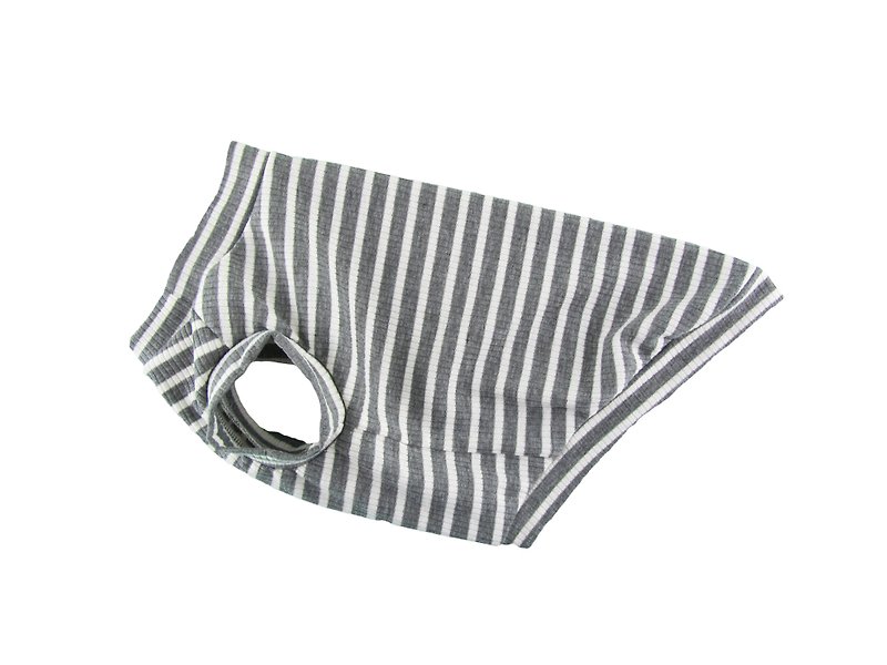 Gray & White Stripe 4x2 Rib Knit Tank Top, Dog Top, Dog, Dog Fashion - ชุดสัตว์เลี้ยง - วัสดุอื่นๆ สีเทา