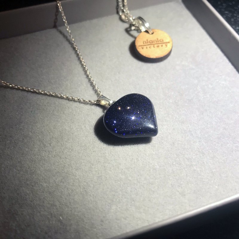 Gemstone Necklace | Blue Goldstone Hearts | Sterling Silver Necklace |