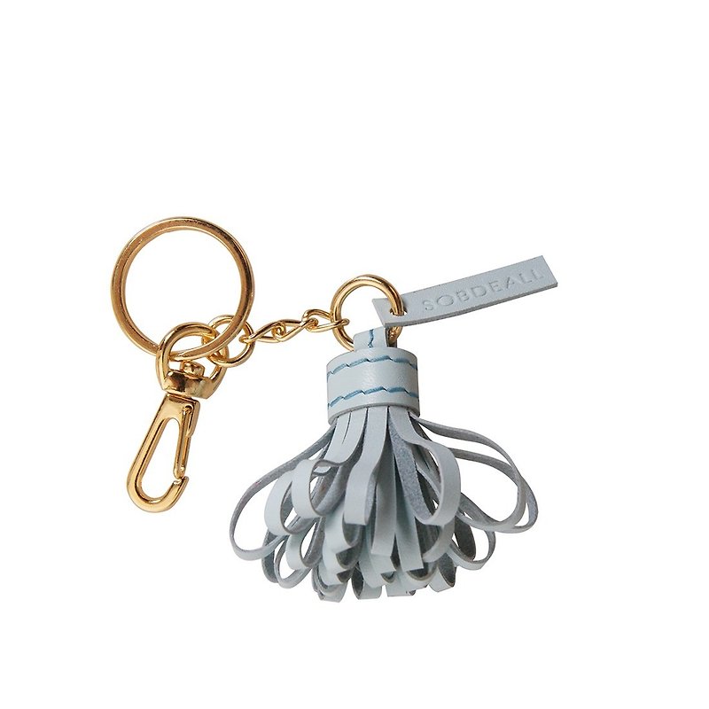 Expanded tassel lock ring charm - พวงกุญแจ - หนังแท้ สีน้ำเงิน