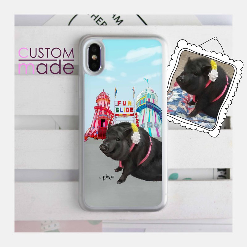 客製化寵物小豬水彩風透明全包手機軟殼iPhone XS MAX XR 8 7 S10 - 手機殼/手機套 - 塑膠 透明