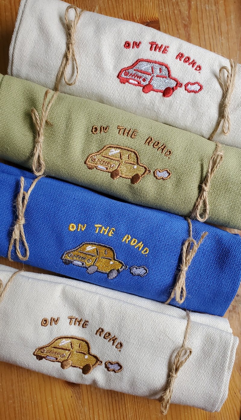 ON THE ROAD. / 刺繡飲料提袋 - 手提包/手提袋 - 棉．麻 卡其色