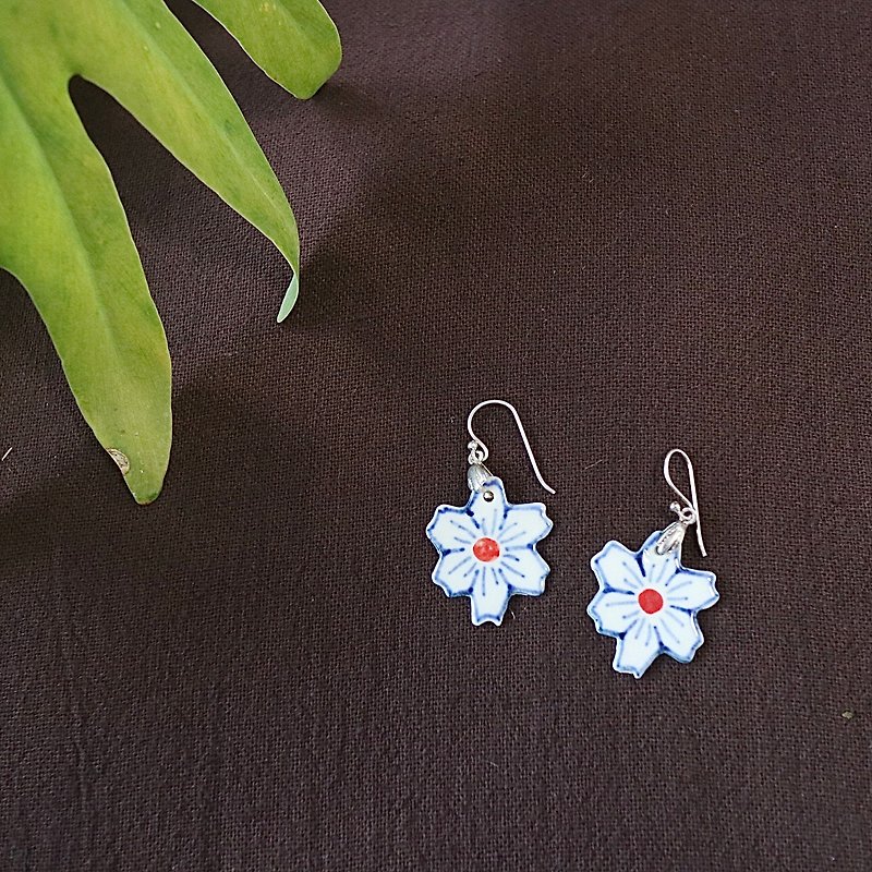 Ceramic flower earring - Earrings & Clip-ons - Clay Blue