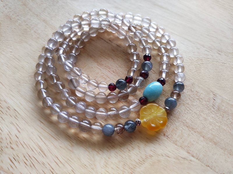 ORLI Jewelry 天然白髮晶108顆念珠 白髮晶108顆佛珠 蜜蠟 天然石 - 手鍊/手環 - 寶石 白色